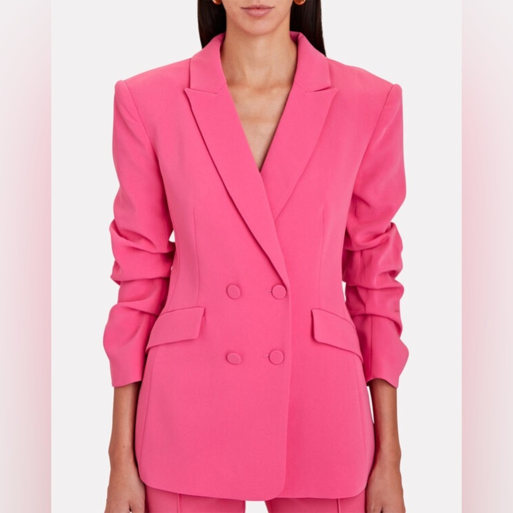NWT Cinq à Sept Kris Crepe Blazer Jacket Ruched Sleeves Sz 0 pink azalea
